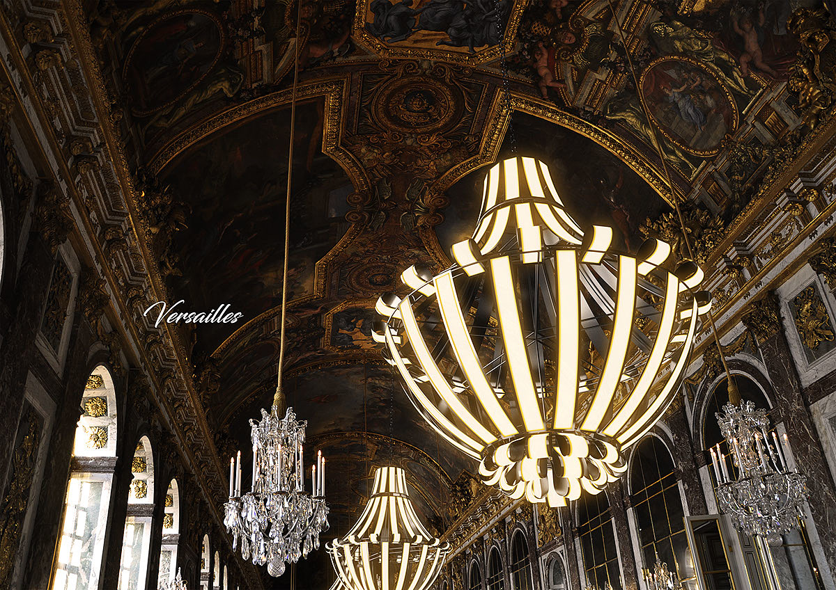 Versailles，轻盈，灵活，柔性OLED面板，枝形吊灯，