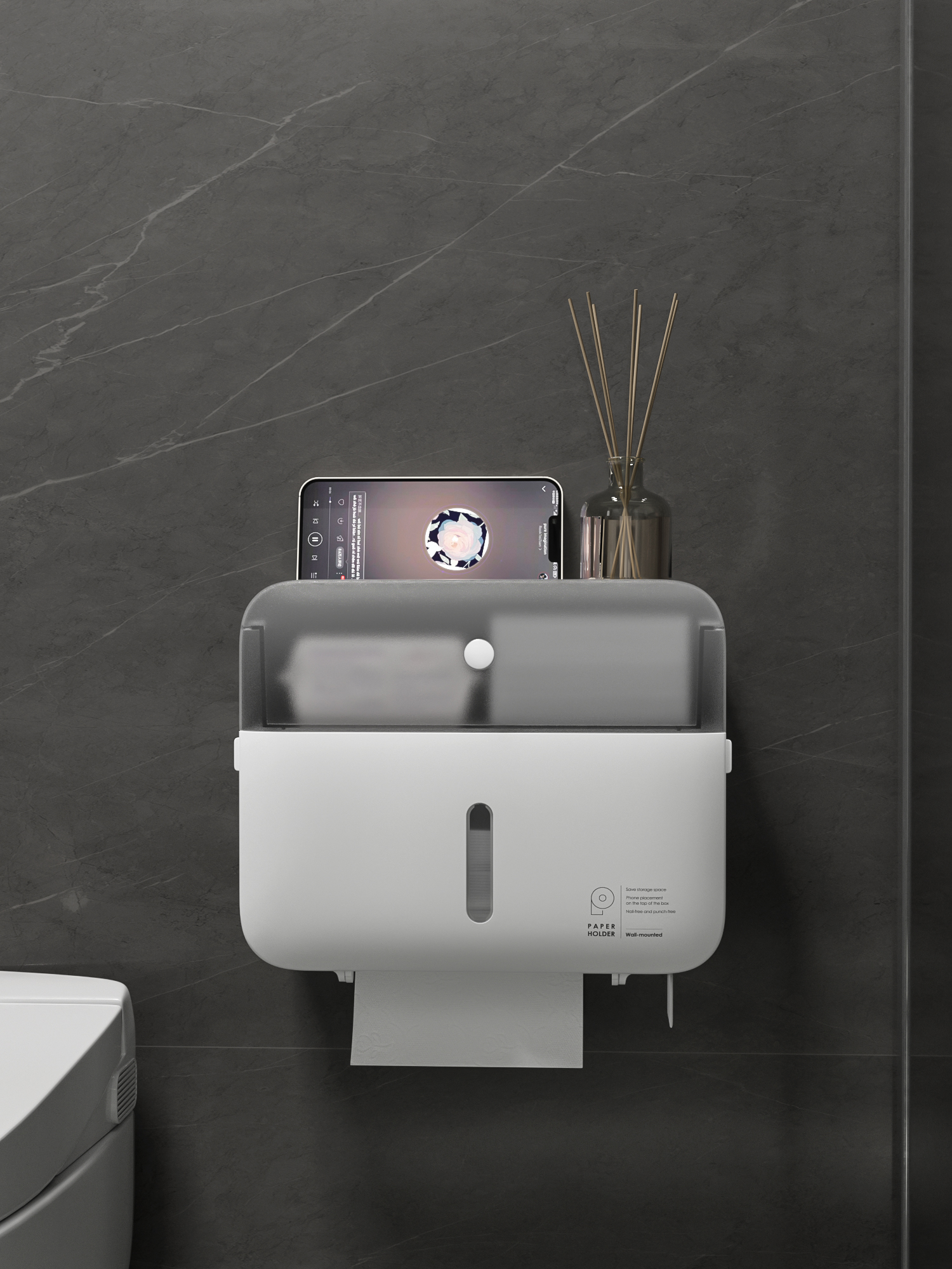 Tissue box，Wall mounted tissue box，Qingmei Institute，Home Furnishing，bathroom，industrial design，