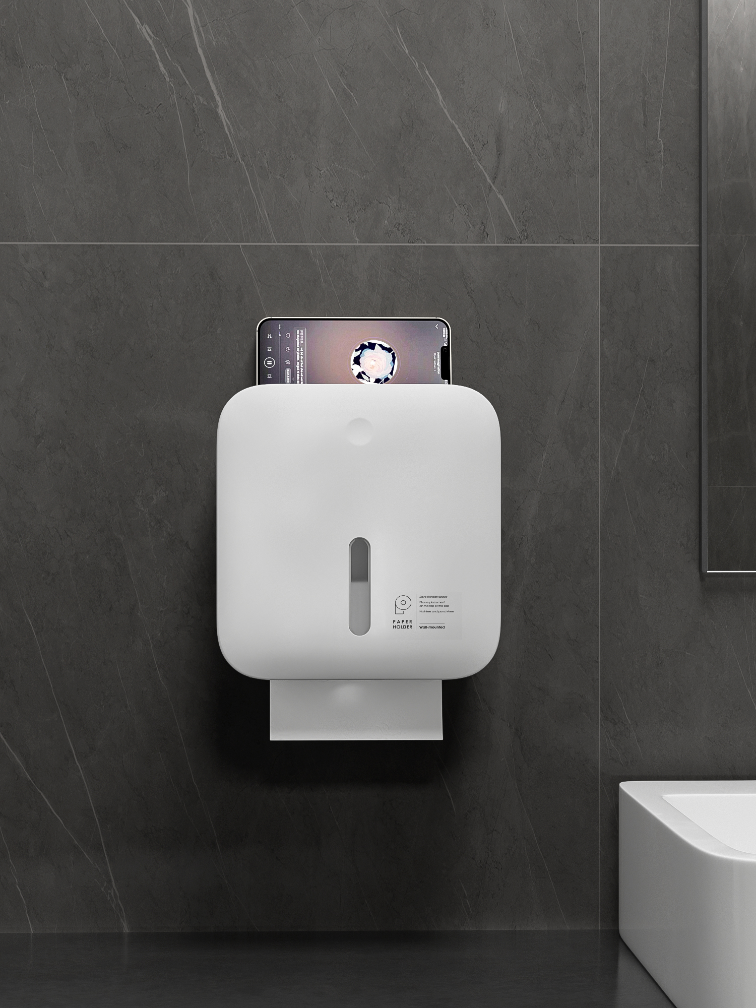 Tissue box，Wall mounted tissue box，Qingmei Institute，Home Furnishing，bathroom，industrial design，