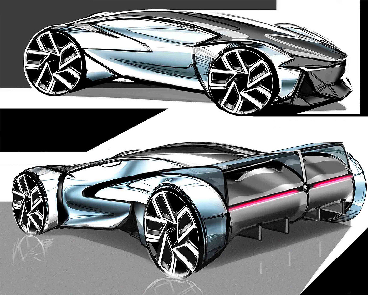 Hand drawn car，PS hand drawn，concept，industrial design，Cool，