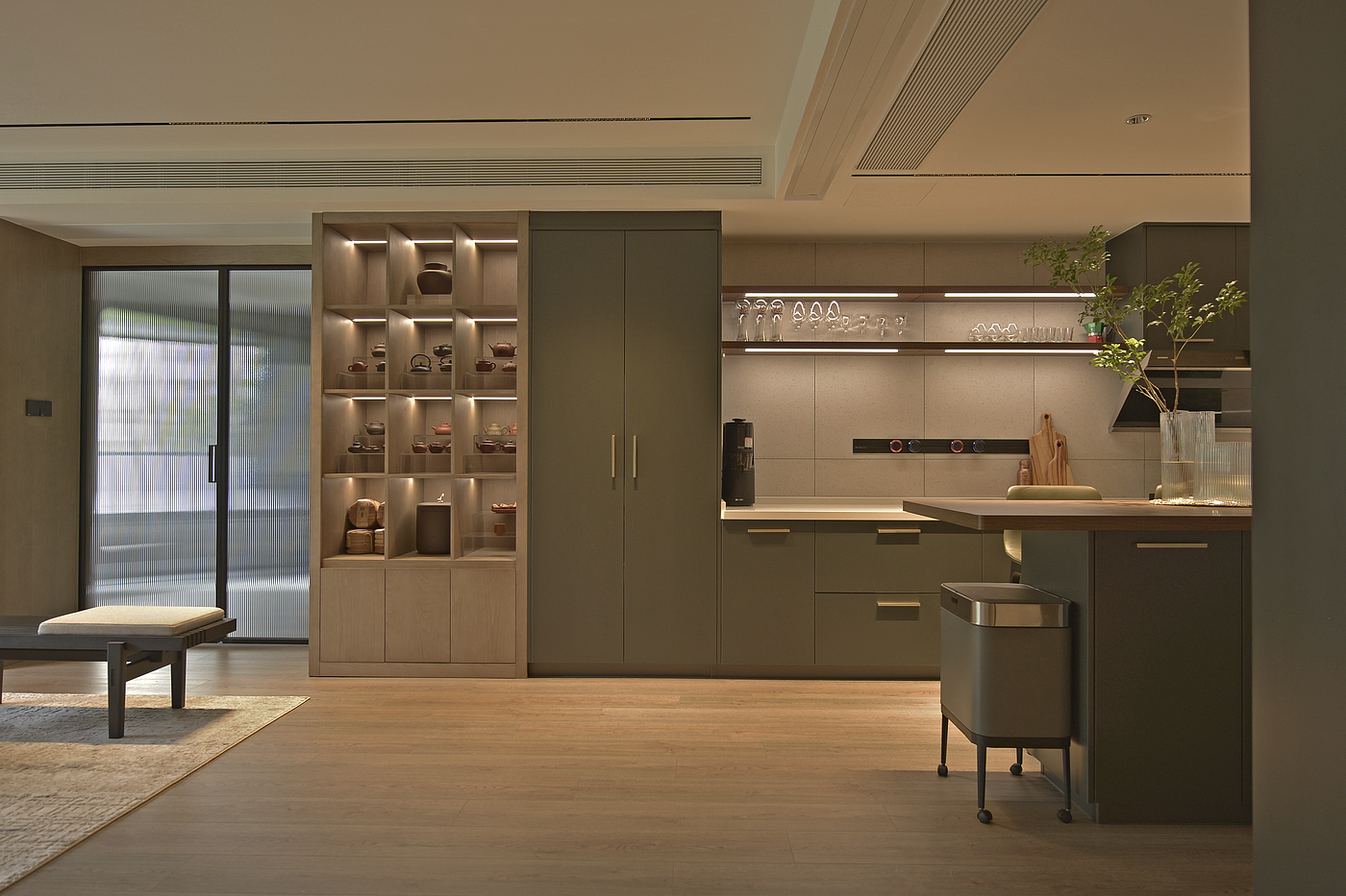 Modern; Plain and elegant; Living room; Dining room; Kitchen; Tea making area，