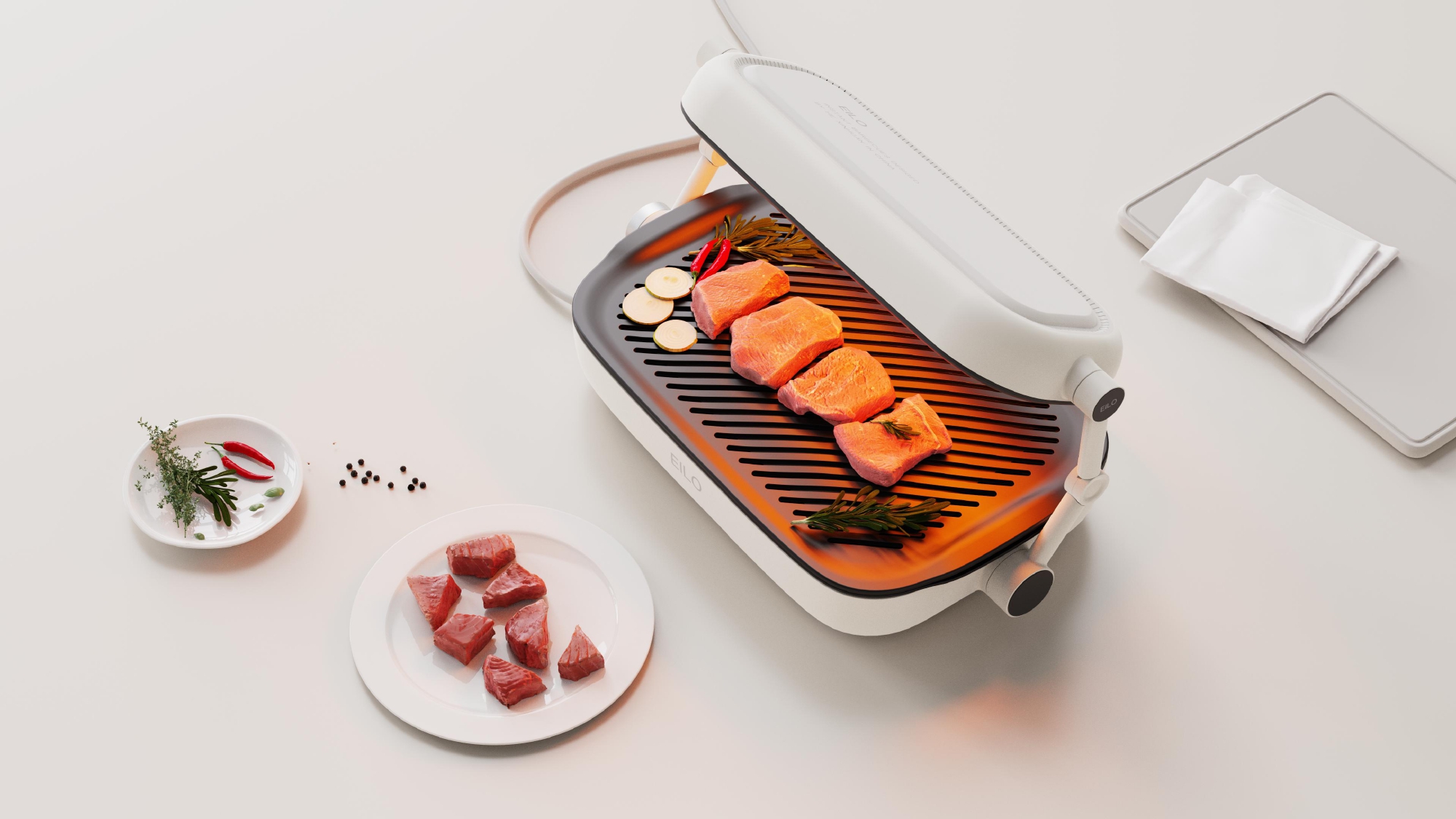 product design，industrial design，sample reels，Keyshot rendering，Barbecue machine，Kitchen supplies，