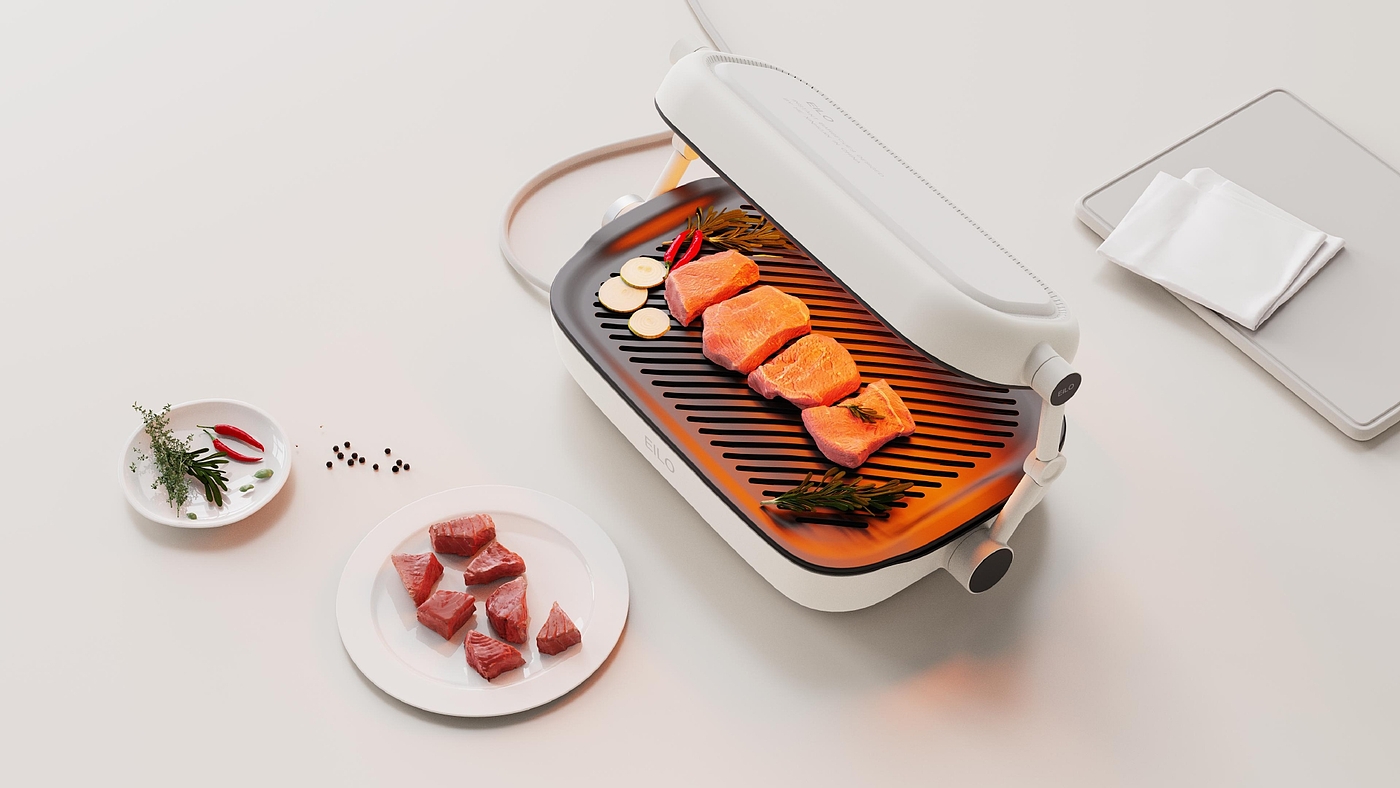 product design，industrial design，sample reels，Keyshot rendering，Barbecue machine，Kitchen supplies，