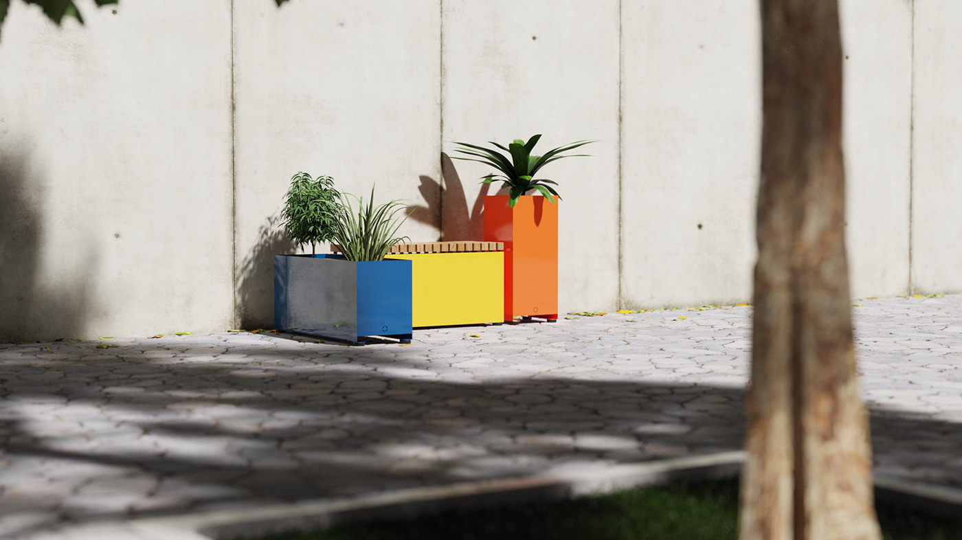 Felix Monza，outdoor，bench，Flowerpot，Steel，Outdoor chair，Public seat，