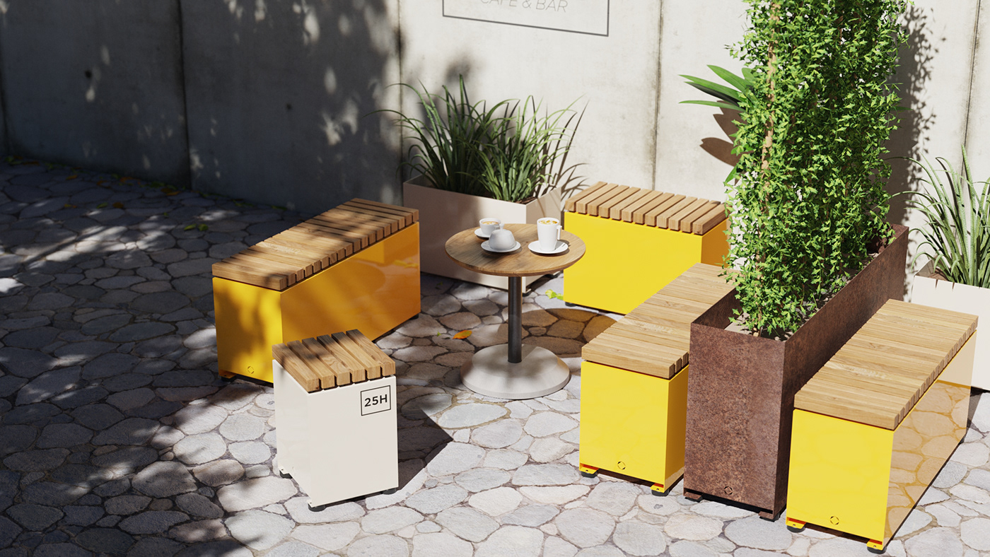 Felix Monza，outdoor，bench，Flowerpot，Steel，Outdoor chair，Public seat，