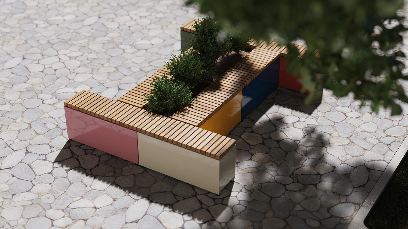 Felix Monza，outdoor，bench，Flowerpot，Steel，Outdoor chair，Public seat，