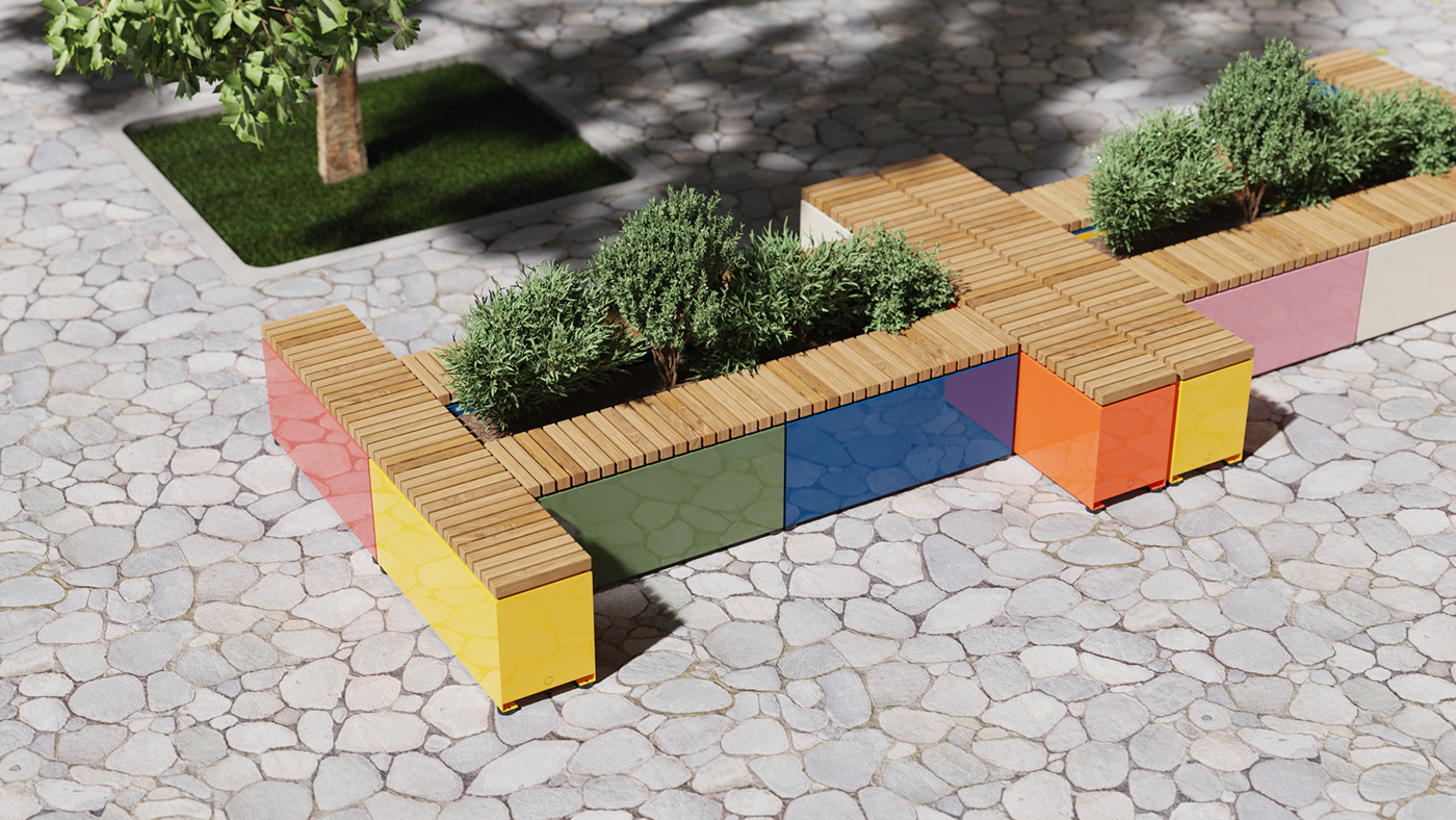 Felix Monza，outdoor，bench，Flowerpot，Steel，Outdoor chair，Public seat，