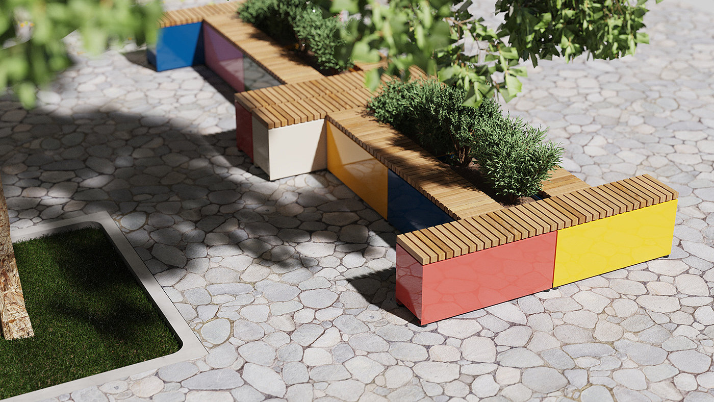 Felix Monza，outdoor，bench，Flowerpot，Steel，Outdoor chair，Public seat，