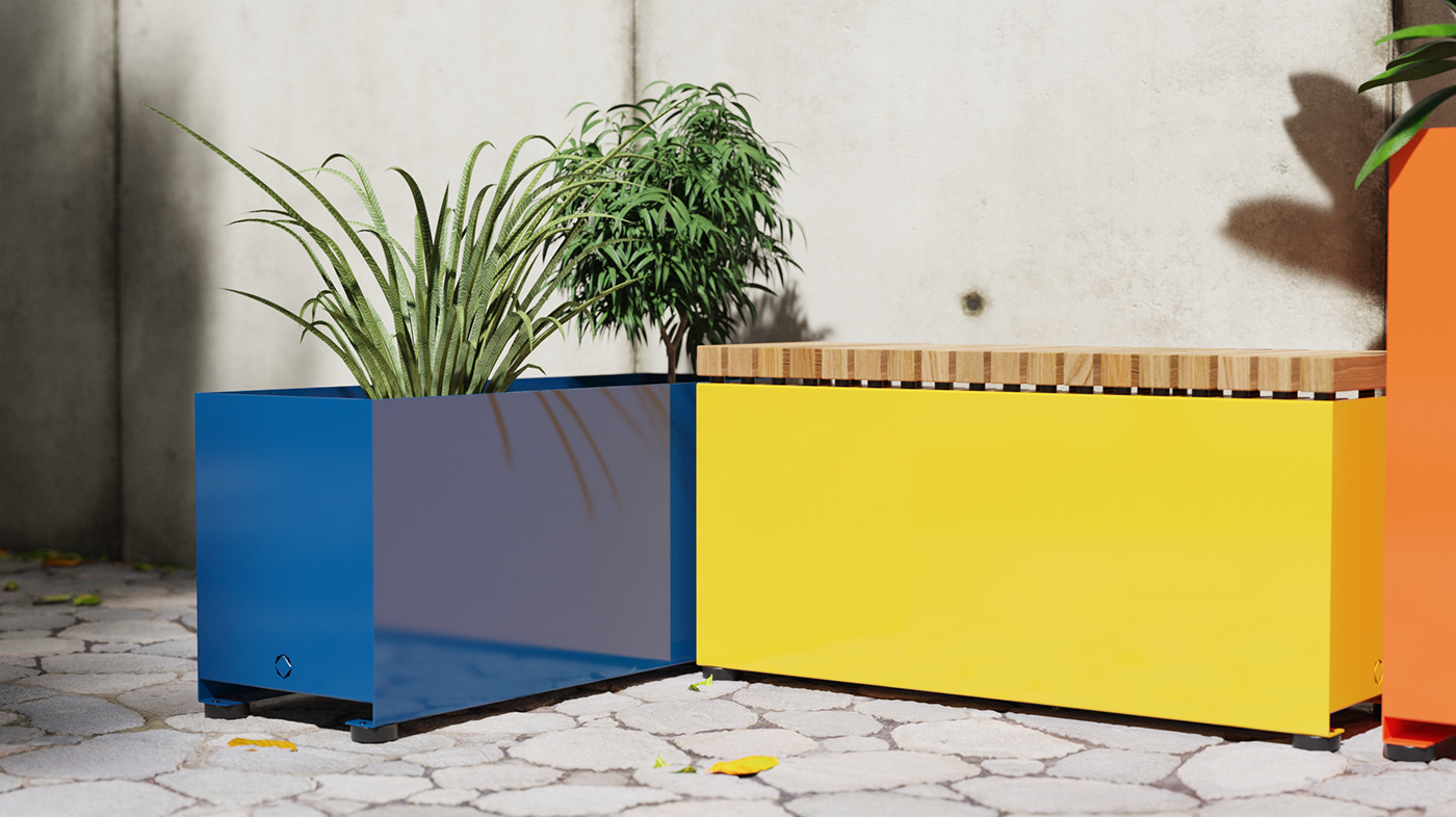 Felix Monza，outdoor，bench，Flowerpot，Steel，Outdoor chair，Public seat，