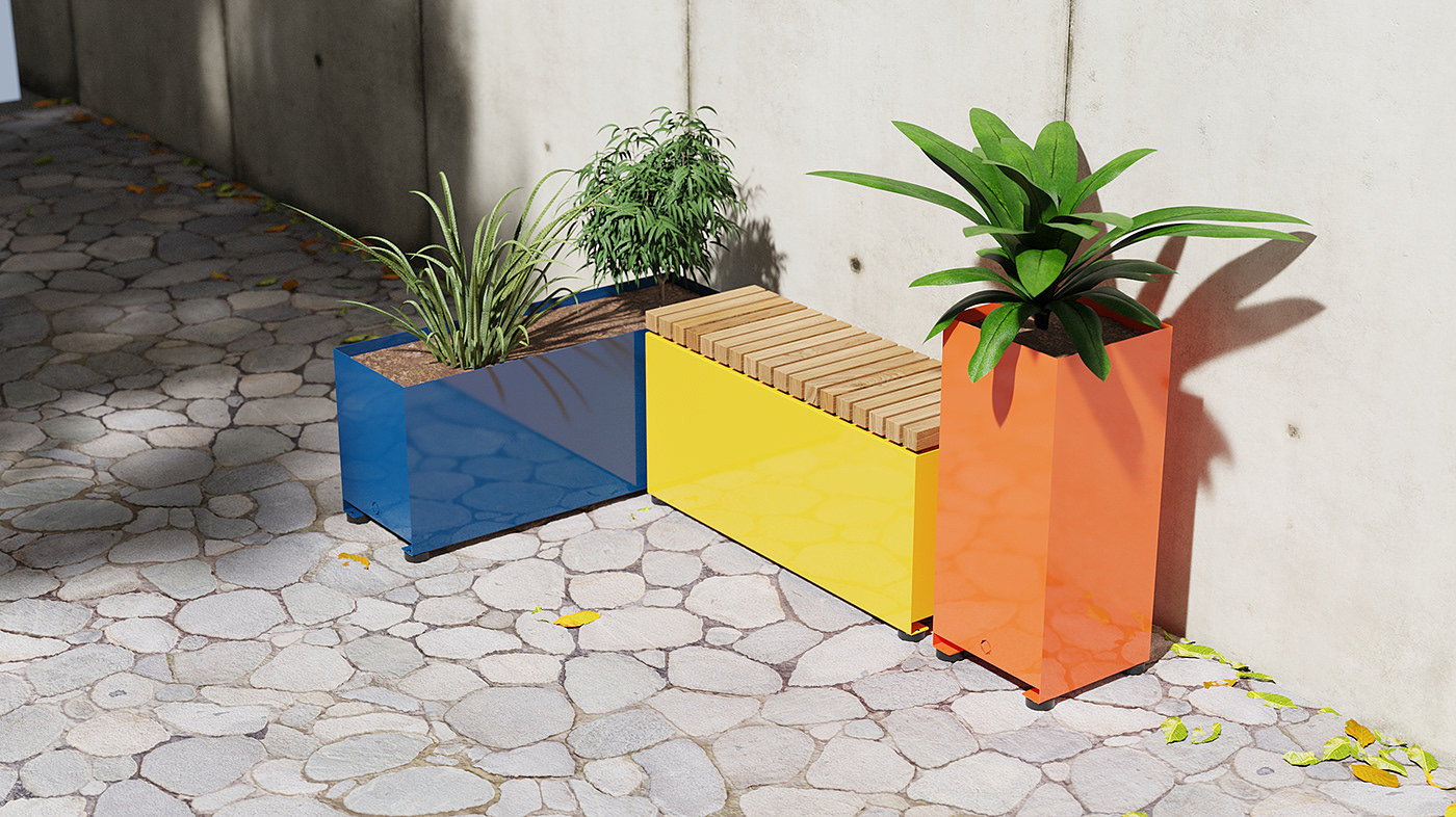 Felix Monza，outdoor，bench，Flowerpot，Steel，Outdoor chair，Public seat，