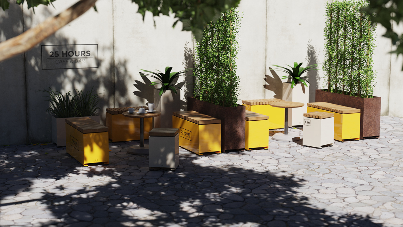 Felix Monza，outdoor，bench，Flowerpot，Steel，Outdoor chair，Public seat，