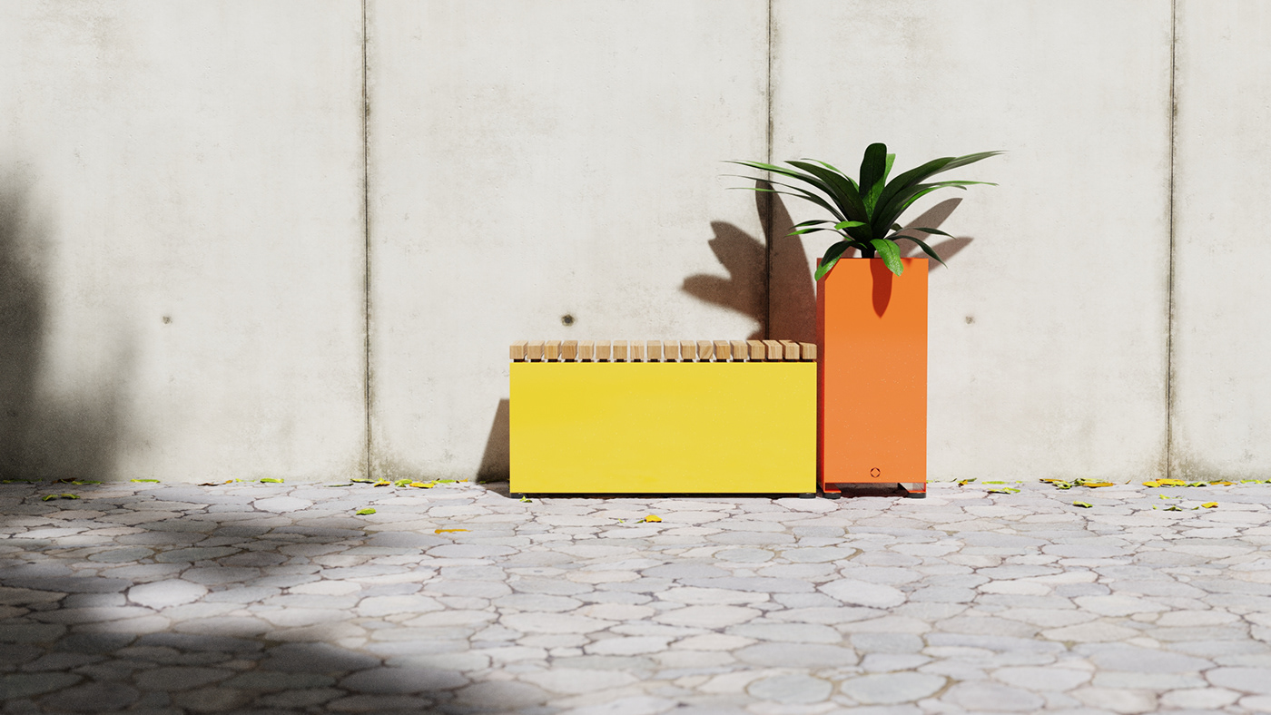 Felix Monza，outdoor，bench，Flowerpot，Steel，Outdoor chair，Public seat，