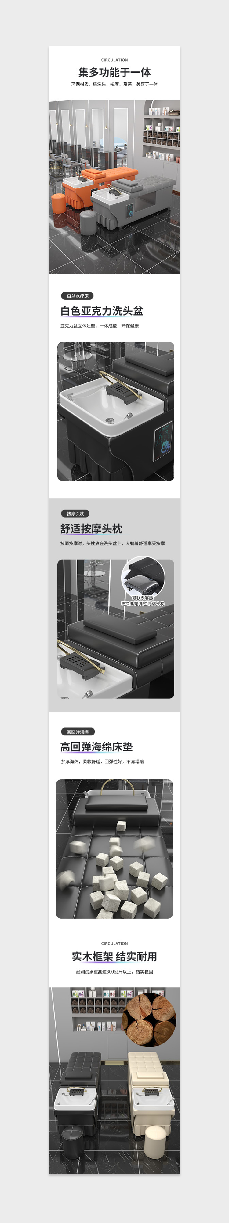 Shampoo bed，Detail page，3D rendering，