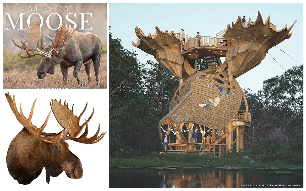 Viewing platform，Moose，Art installation，wood，Architecture，