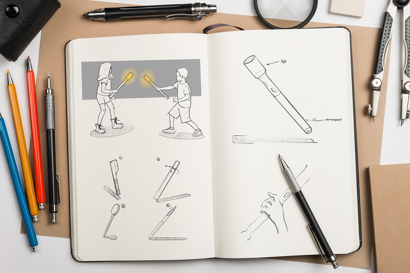 3D modeling，conceptual design，industrial design，product design，Flashlight design，