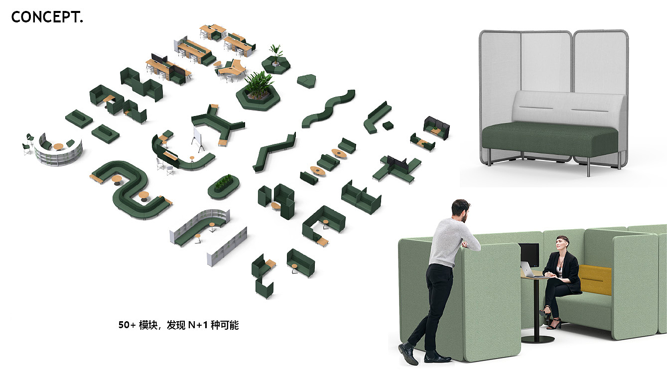 sofa，Sectional sofa，Office furniture ，furniture design ，product design，modularization，