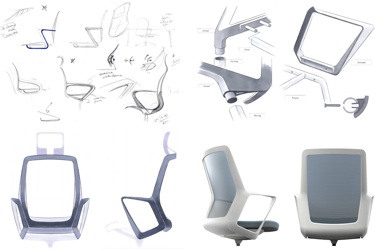 chair，conceptual design，Swivel chair，Ergonomics，Concept office chair，FLO concept seat，