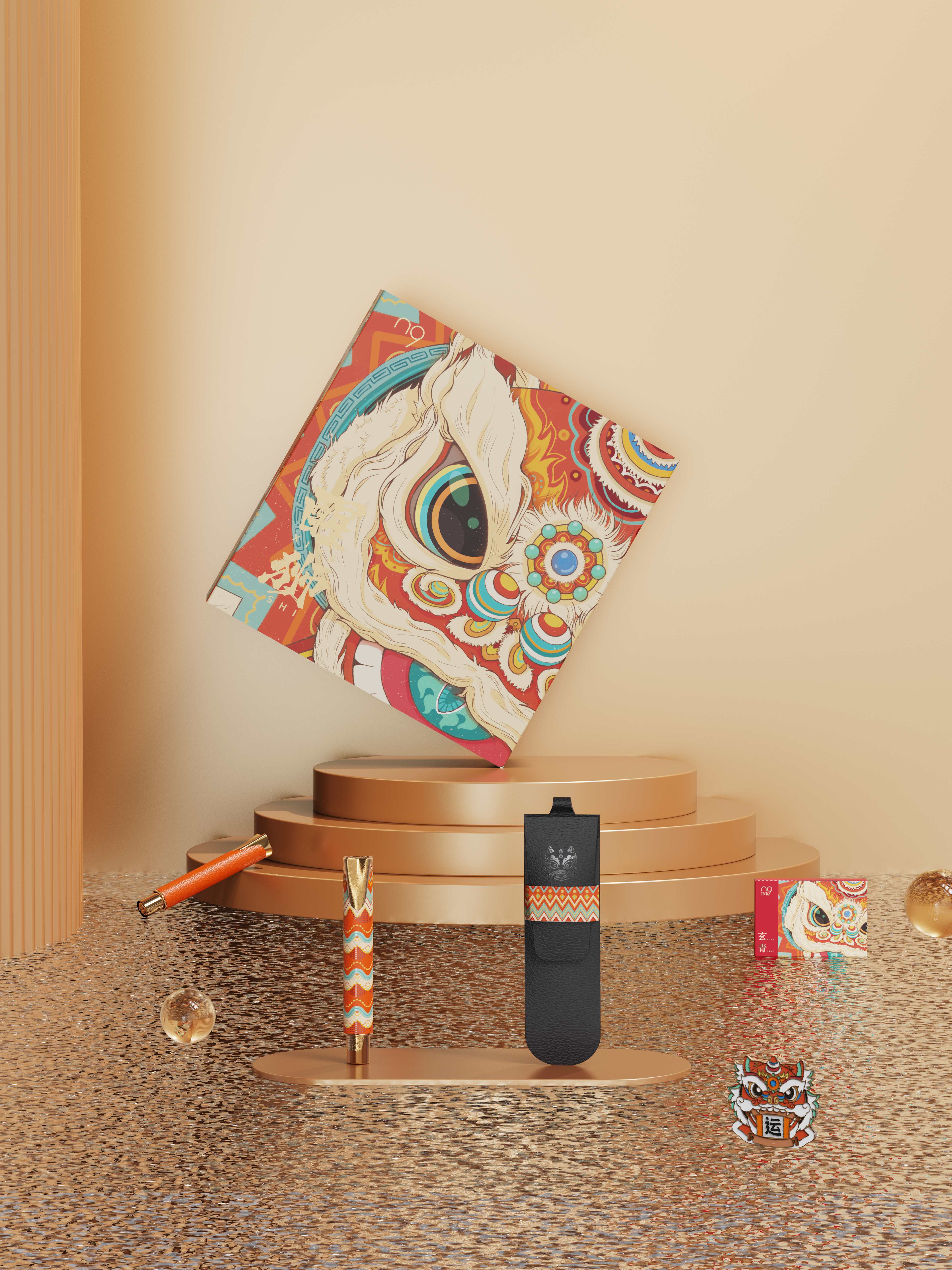 Stationery，Pen，Cultural creation，National style，Original design，Chinese culture，Lion dance，