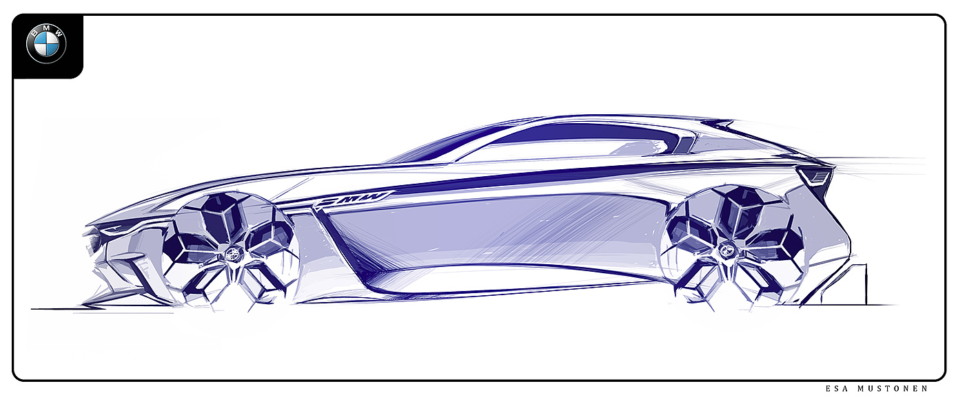 bmw，Render，design sketch，vehicle，Hand drawn，