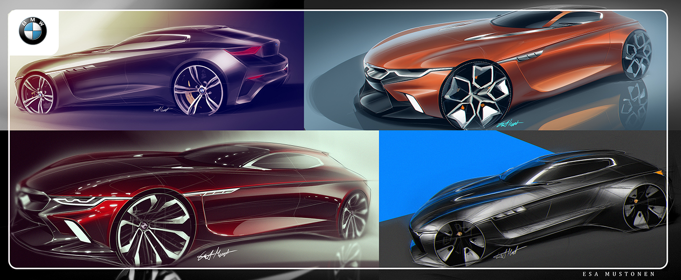 bmw，Render，design sketch，vehicle，Hand drawn，