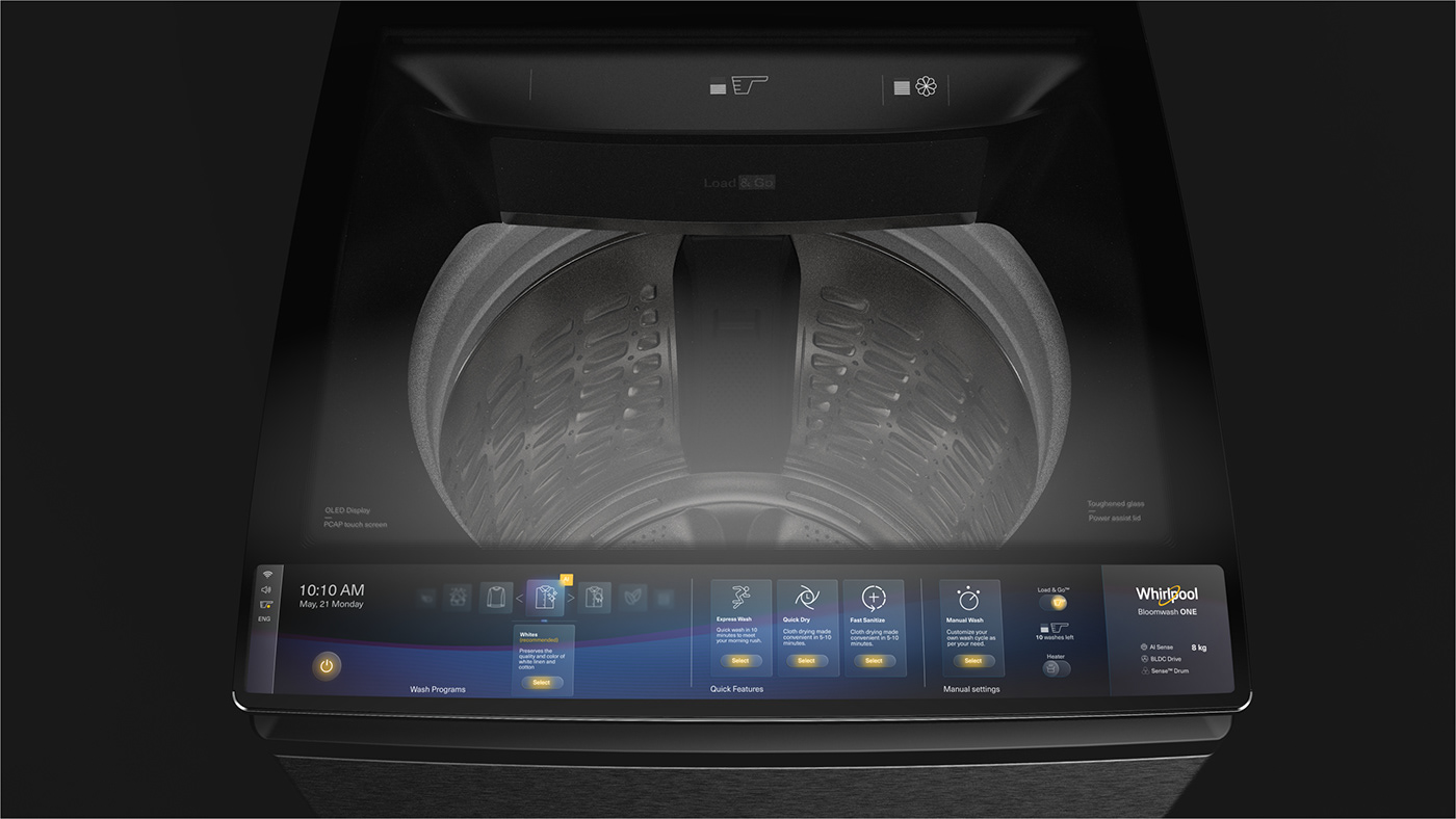 Washing machine，Whirlpool，an electric appliance，Whirlpool One，industrial design，