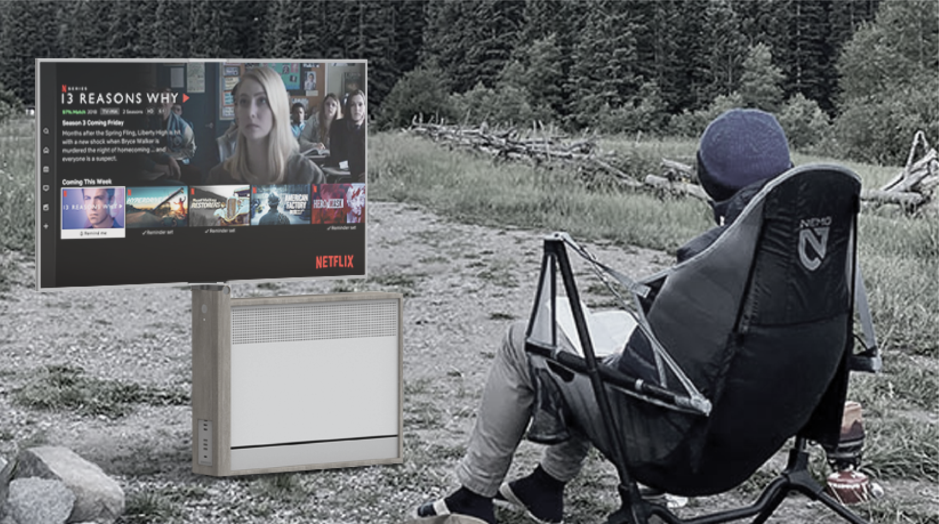 camping，television，outdoors，industrial design，product design，travel，