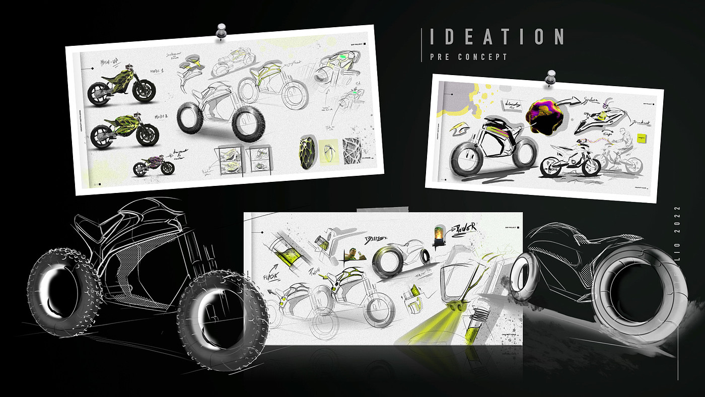 摩托车，汽车，素描，概念设计，