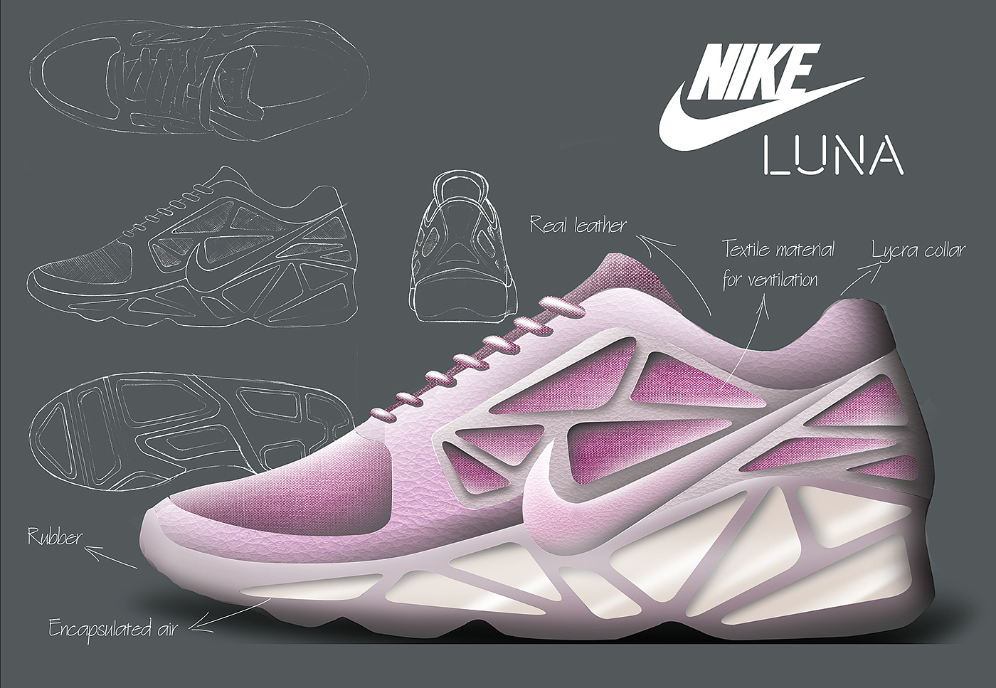 Reprint，Nike，sneakers，Pink，luna，conceptual design，