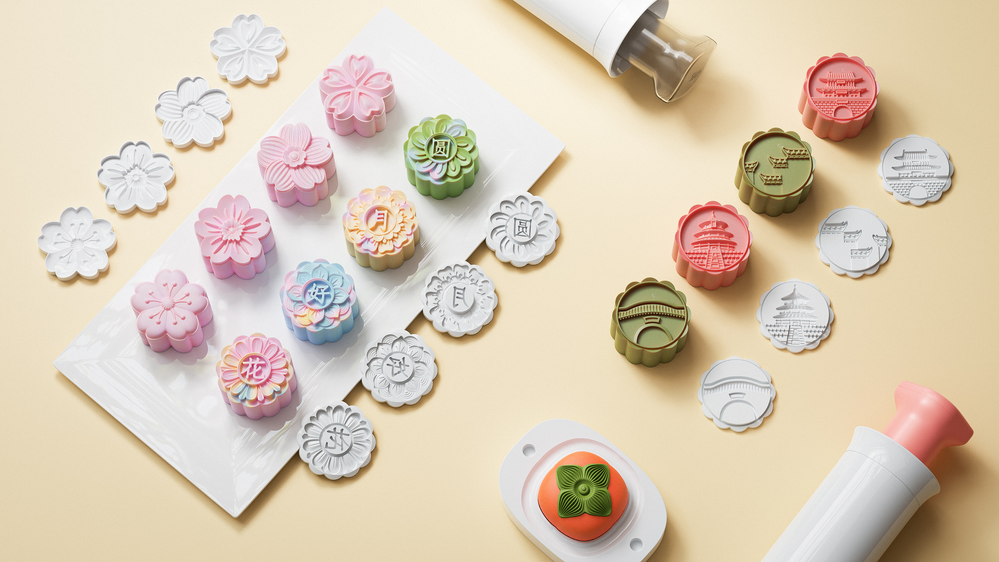 Moon Cake，Mid-autumn Festival，rhino，keyshot，Render，