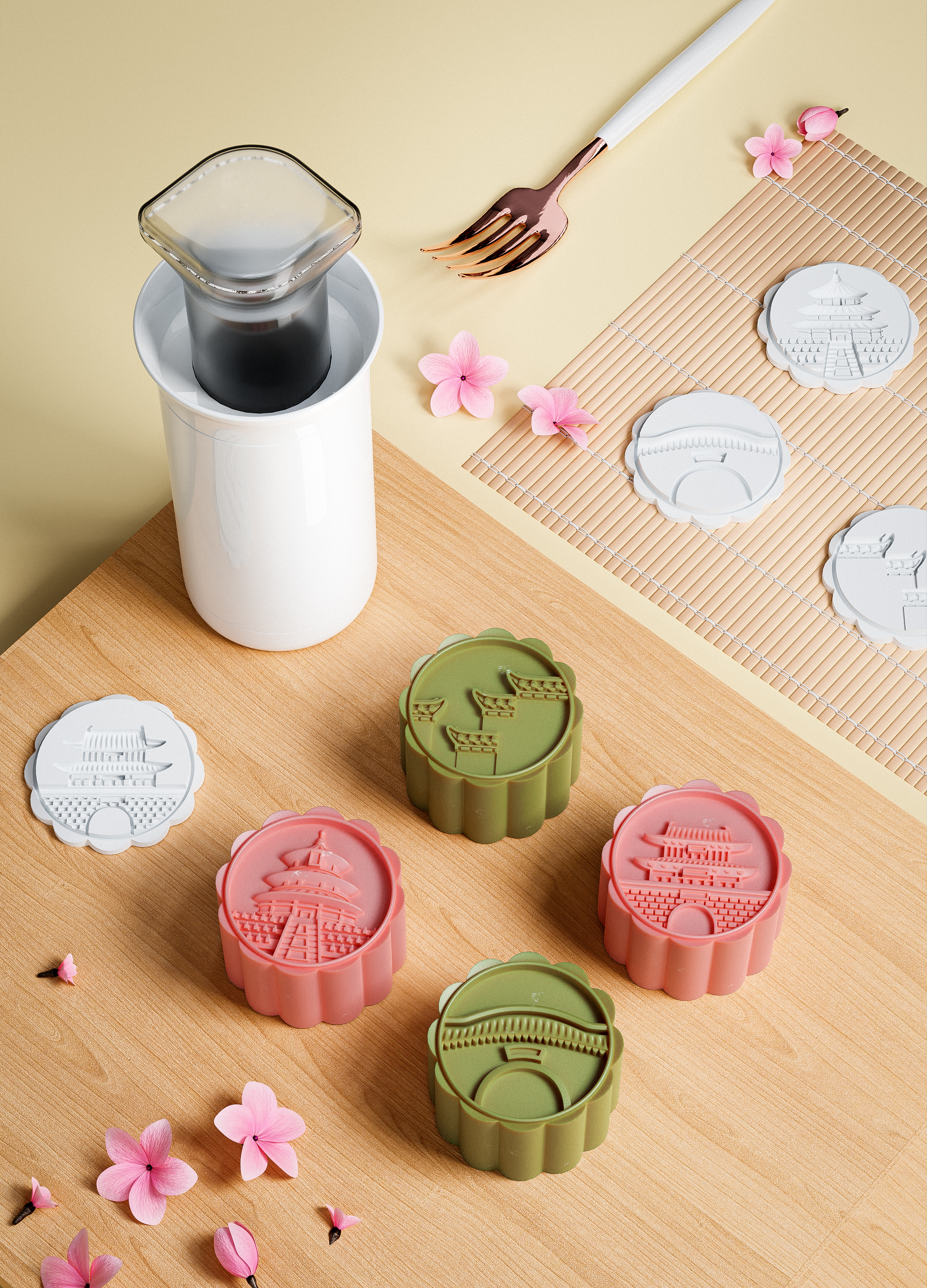 Moon Cake，Mid-autumn Festival，rhino，keyshot，Render，