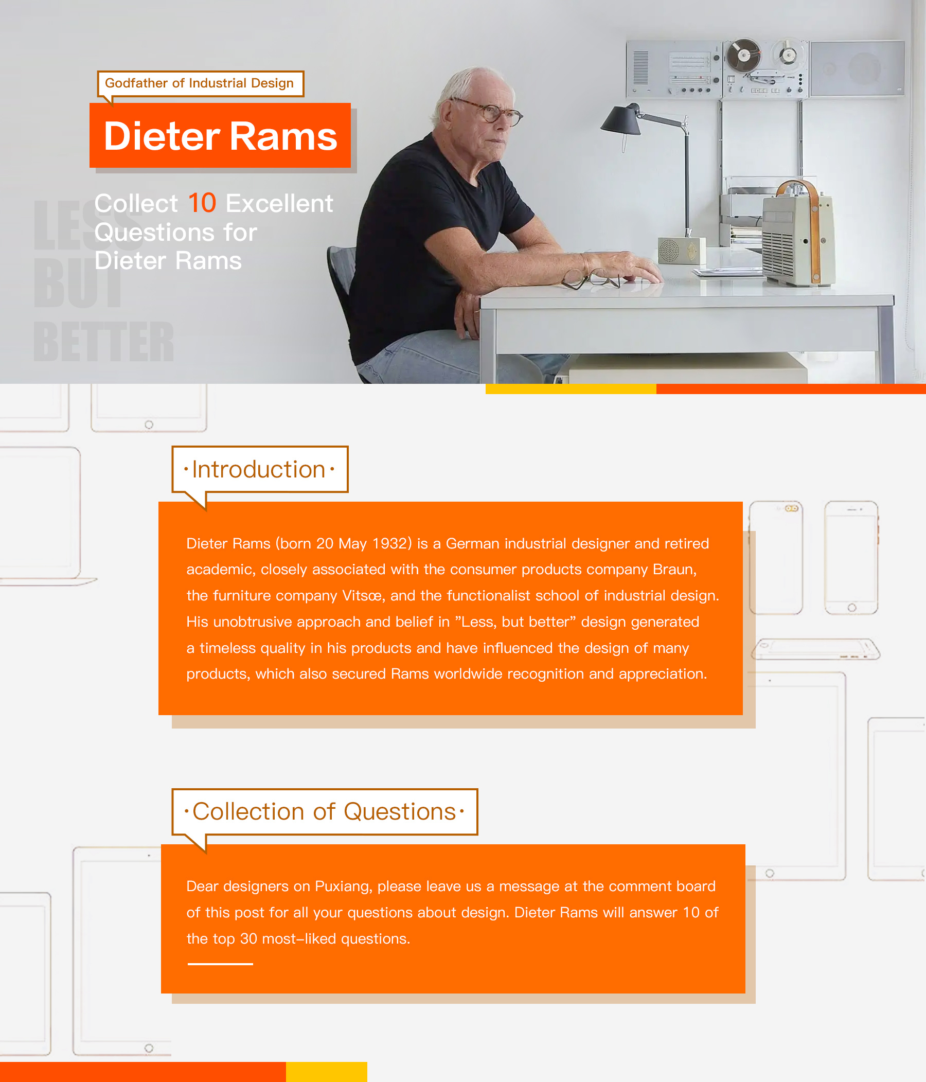 Master of Dialogue，activity，Soliciting questions，Ten commandments of design，Diet Rams，