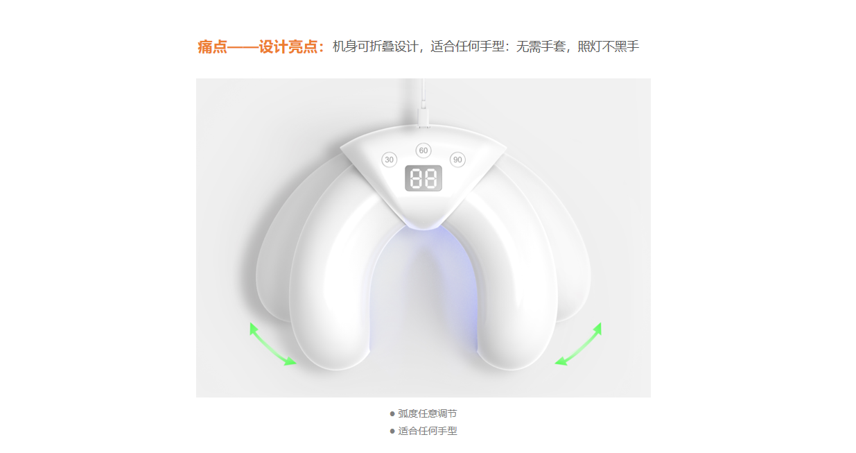 fold，Small，Easy to operate，No black hand，Nail lamp，Phototherapy，Precision irradiation，