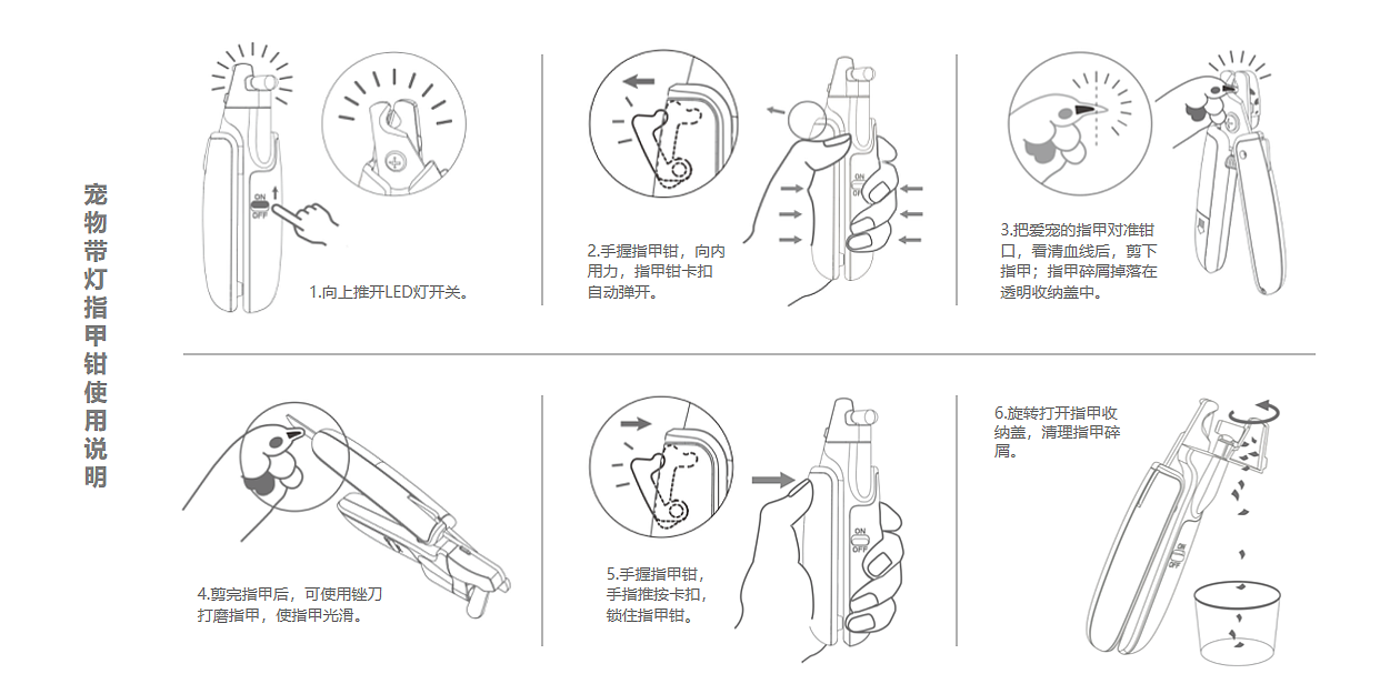 指甲钳，带灯，多功能一体，收纳，防飞溅，宠物用品，