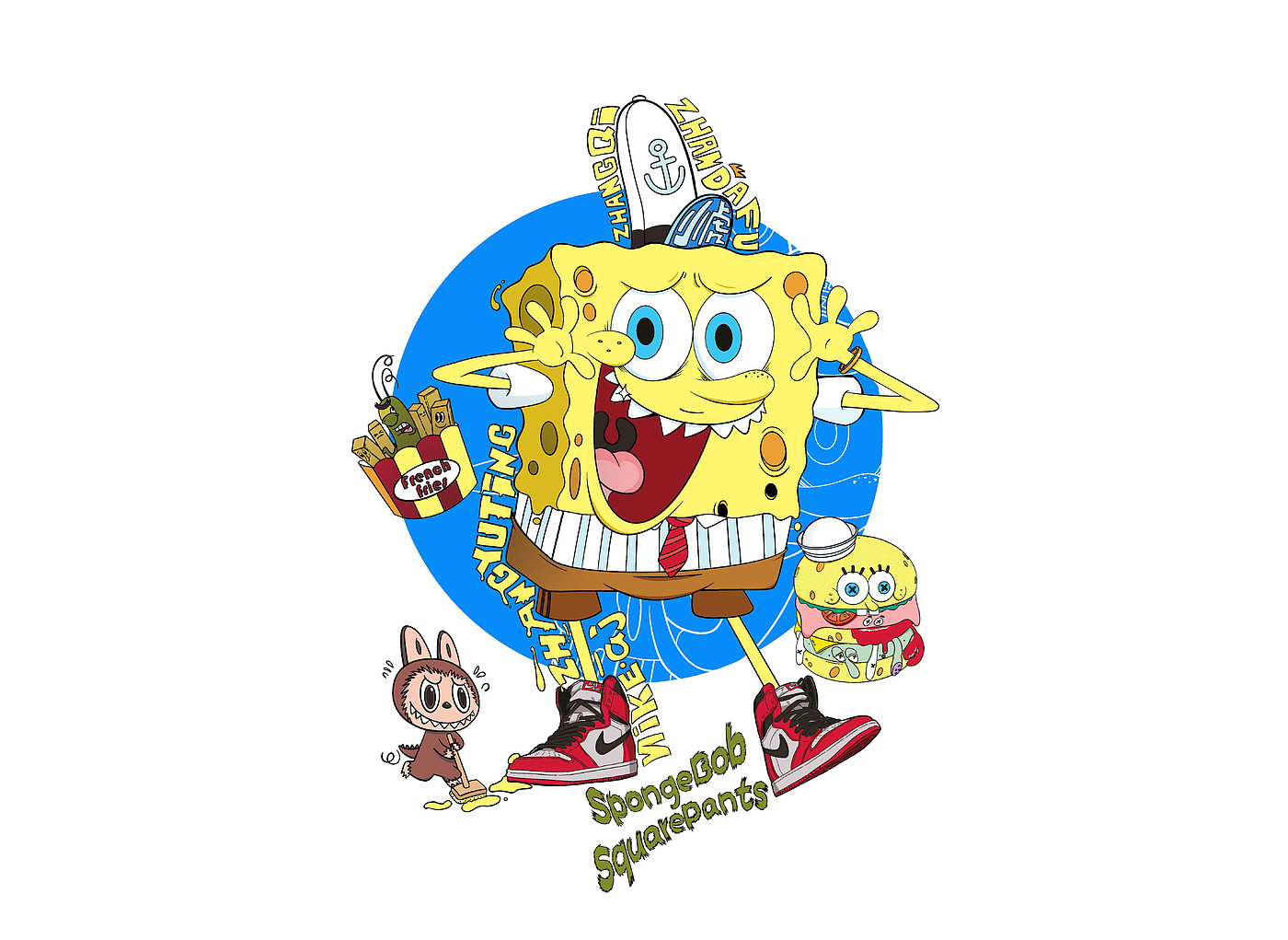 Illustration，Tide play，Graffiti，Spongebob，Mickey Mouse，