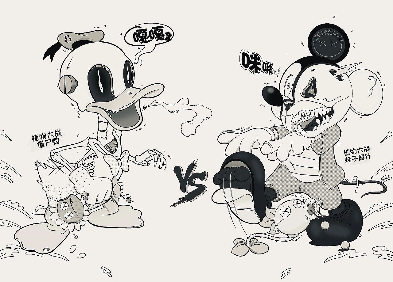 Mickey Mouse，Donald Duck，Illustration，Graffiti，Tide play，