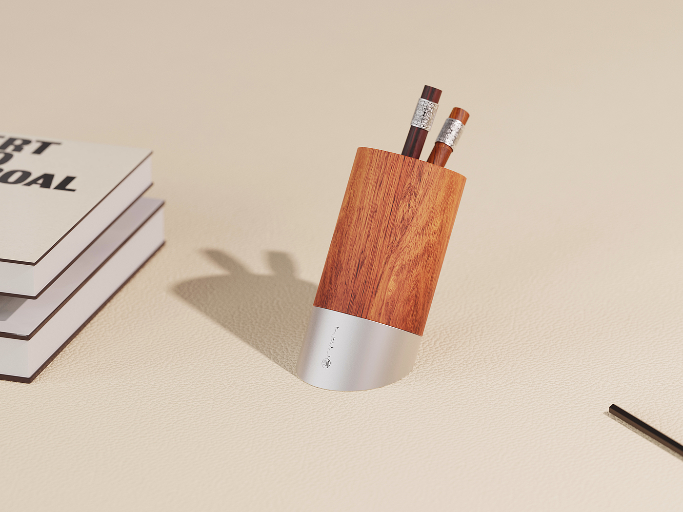 笔筒，倾斜式笔筒，不锈钢，木头花梨木胡桃木，产品设计，笔下文创，文创产品，