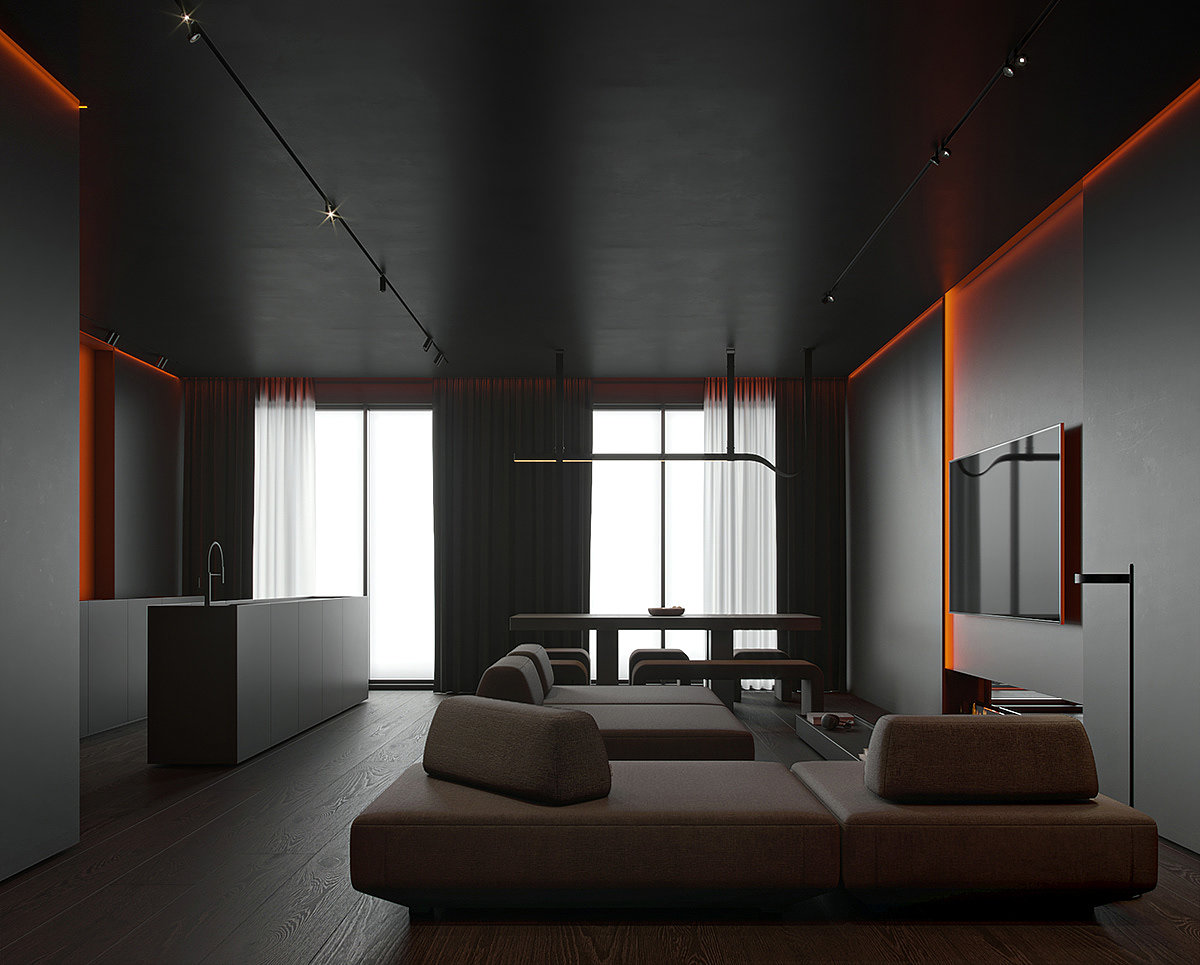 室内设计，极简主义，黑色，