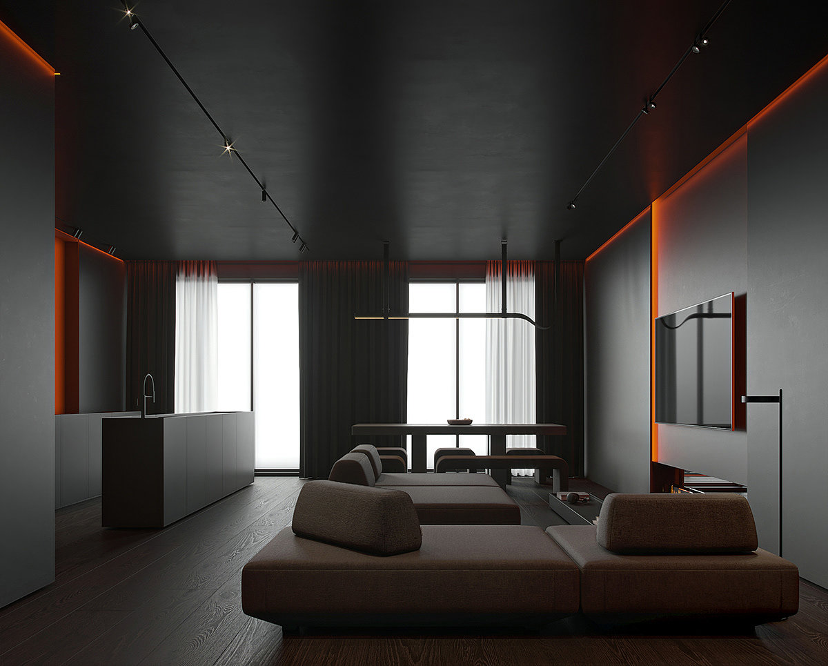 Interior design，Minimalism，black，