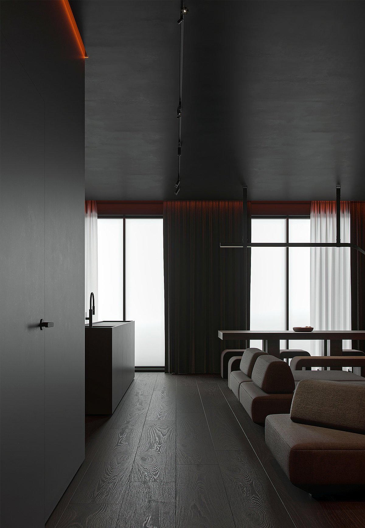 Interior design，Minimalism，black，