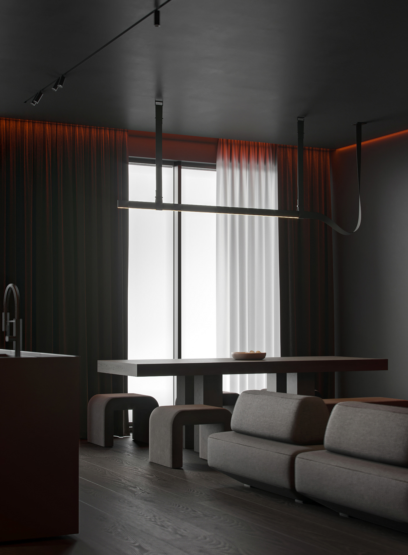 Interior design，Minimalism，black，