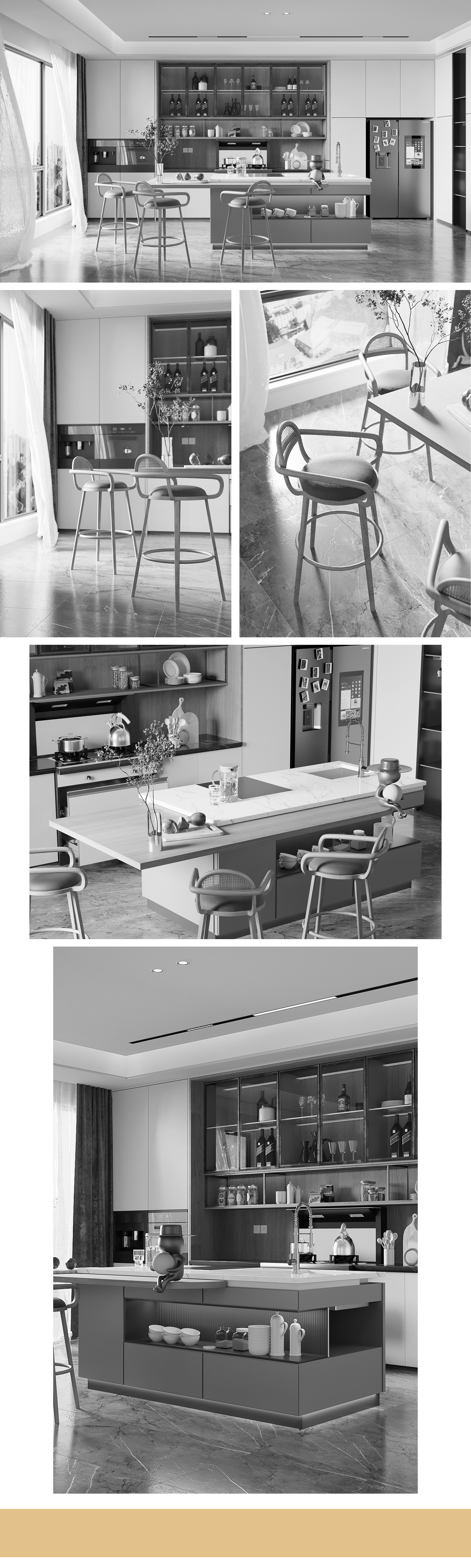 corona，C4D modeling，E-commerce rendering，design sketch，Indoor scene，kitchen，