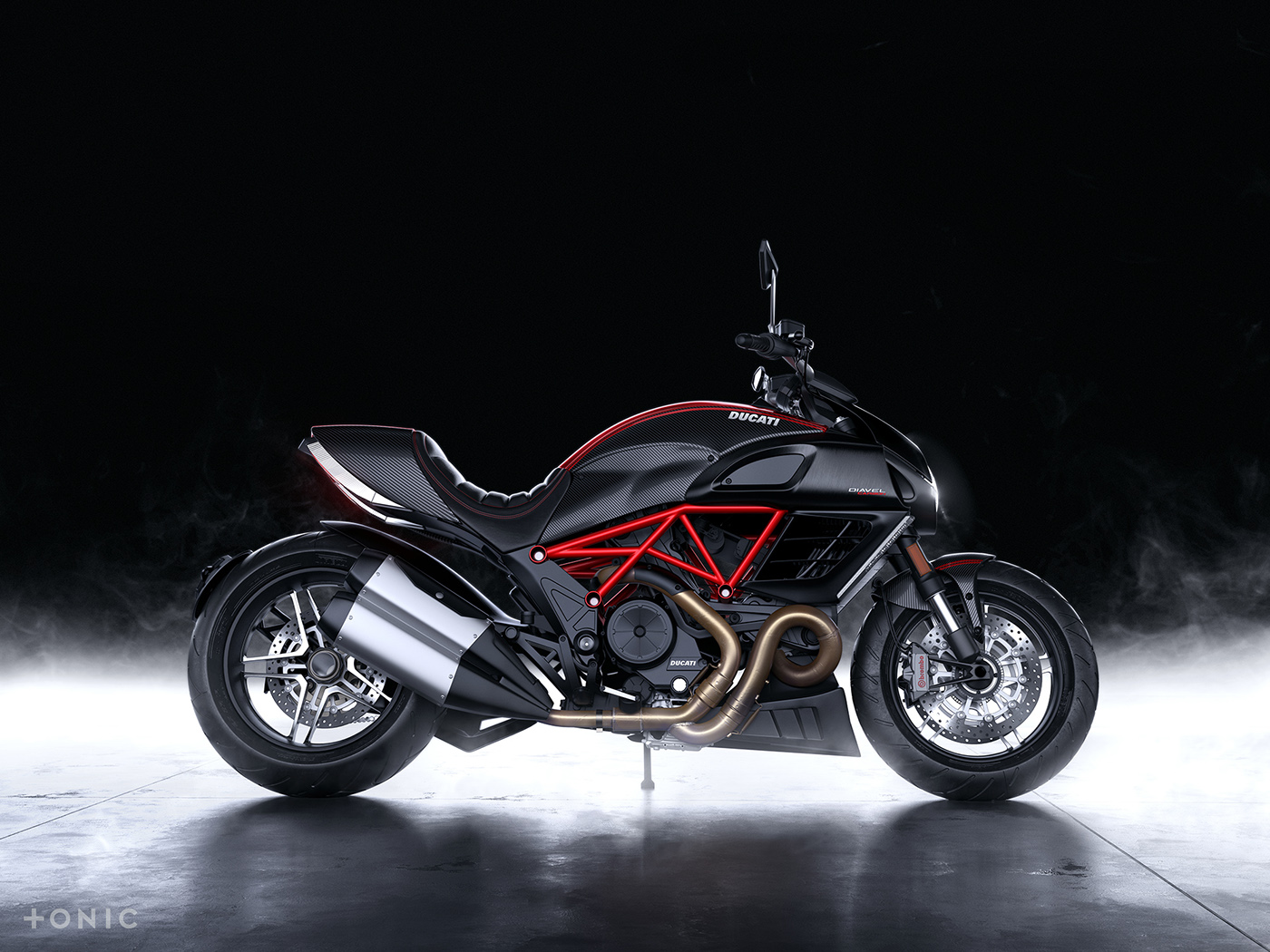 motorcycle，locomotive，CGI rendering，Ducati Diavel，