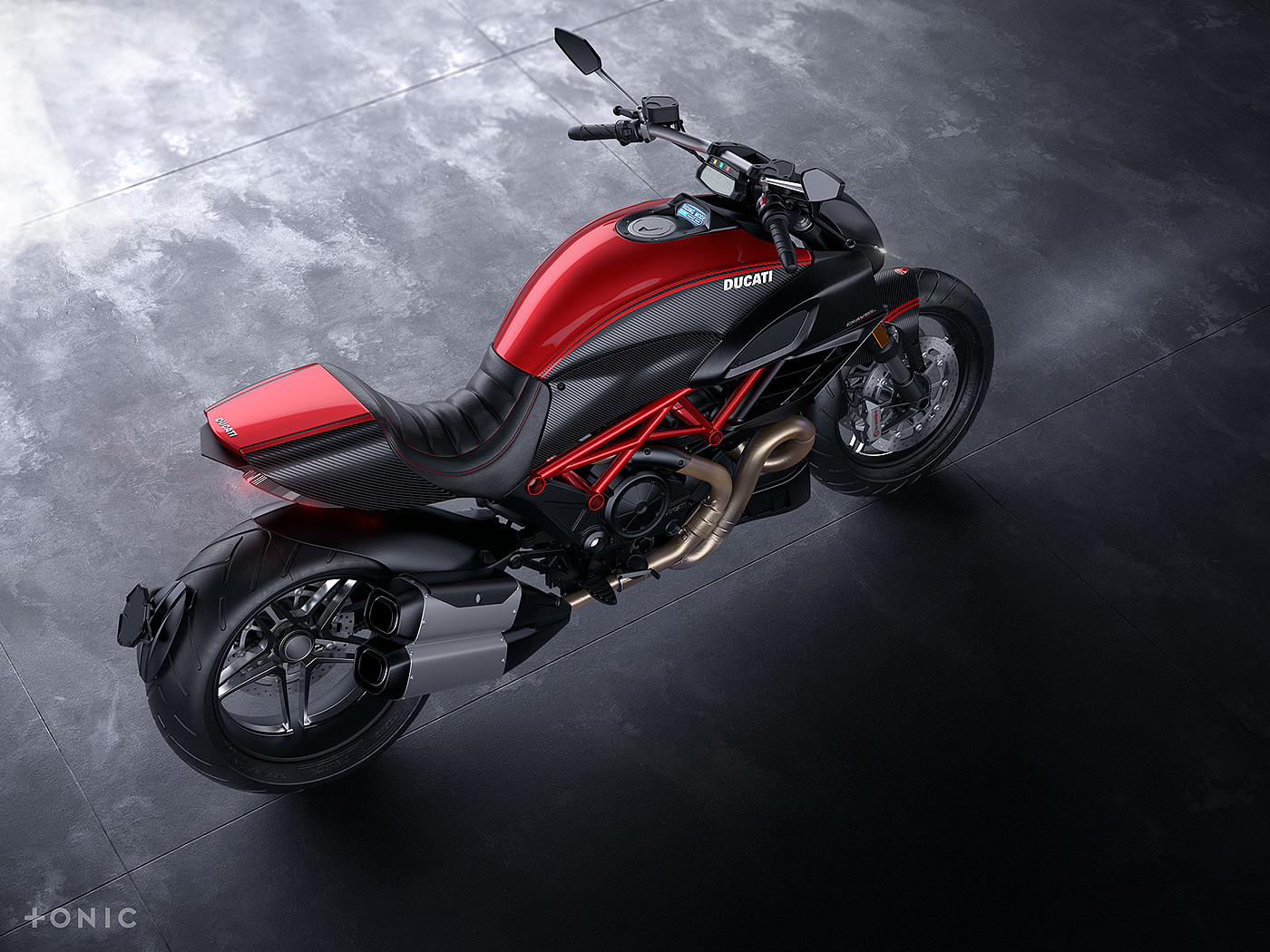 motorcycle，locomotive，CGI rendering，Ducati Diavel，