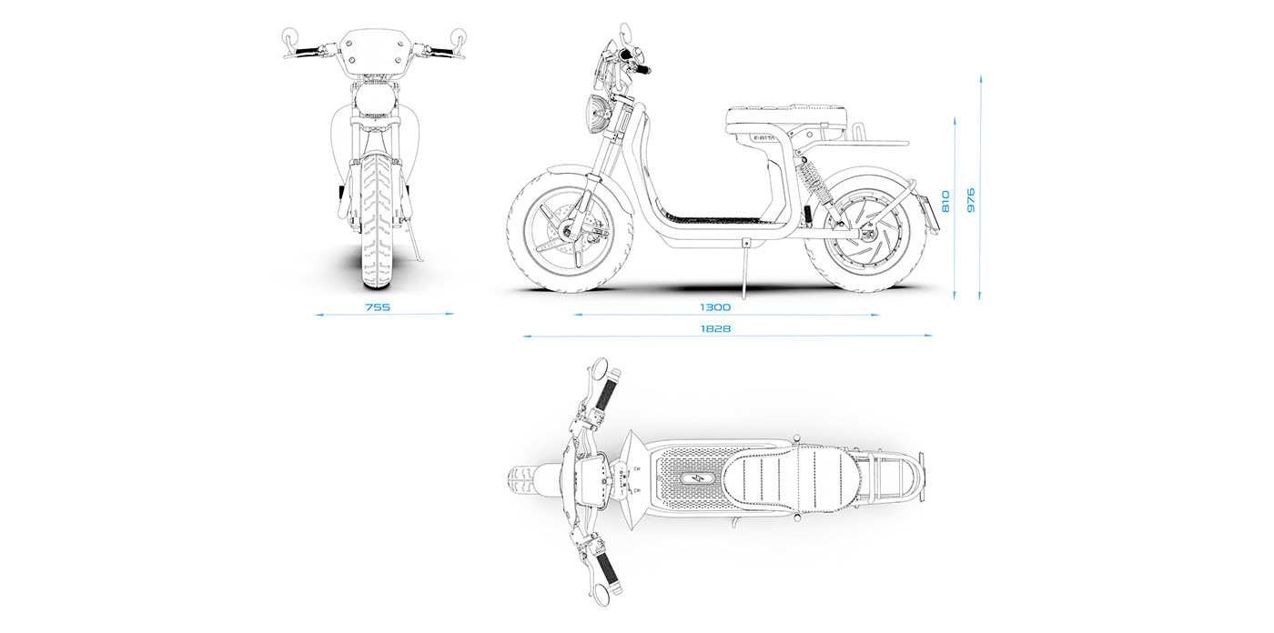 E-BETA Cafe Cruiser，Electric scooter，vehicle，Automobile design，