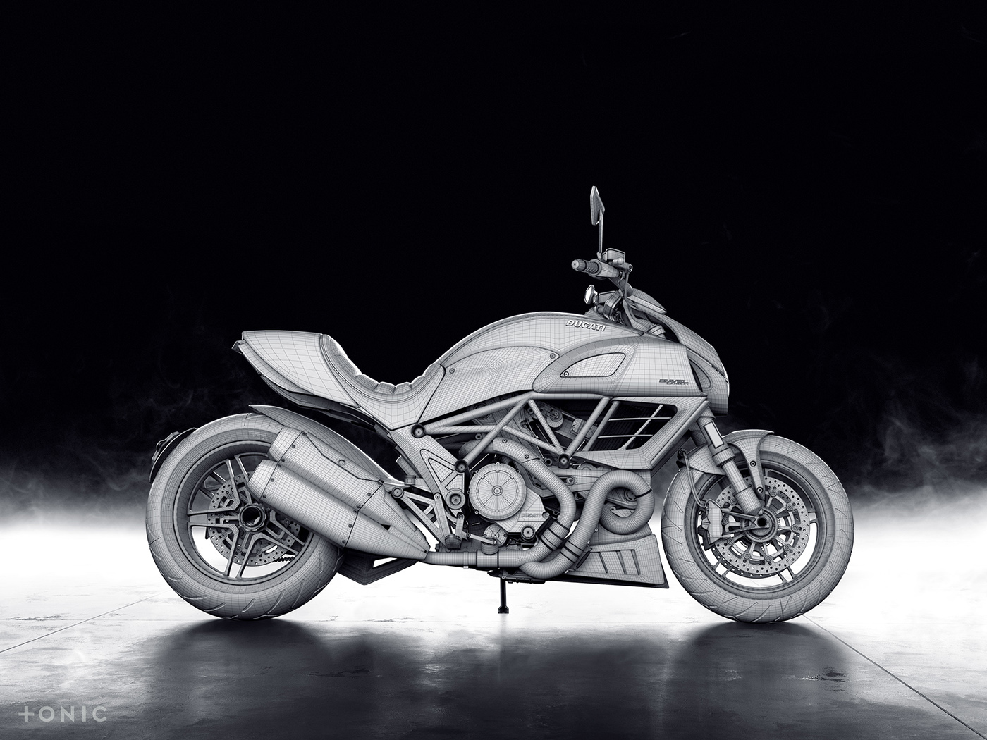 motorcycle，locomotive，CGI rendering，Ducati Diavel，