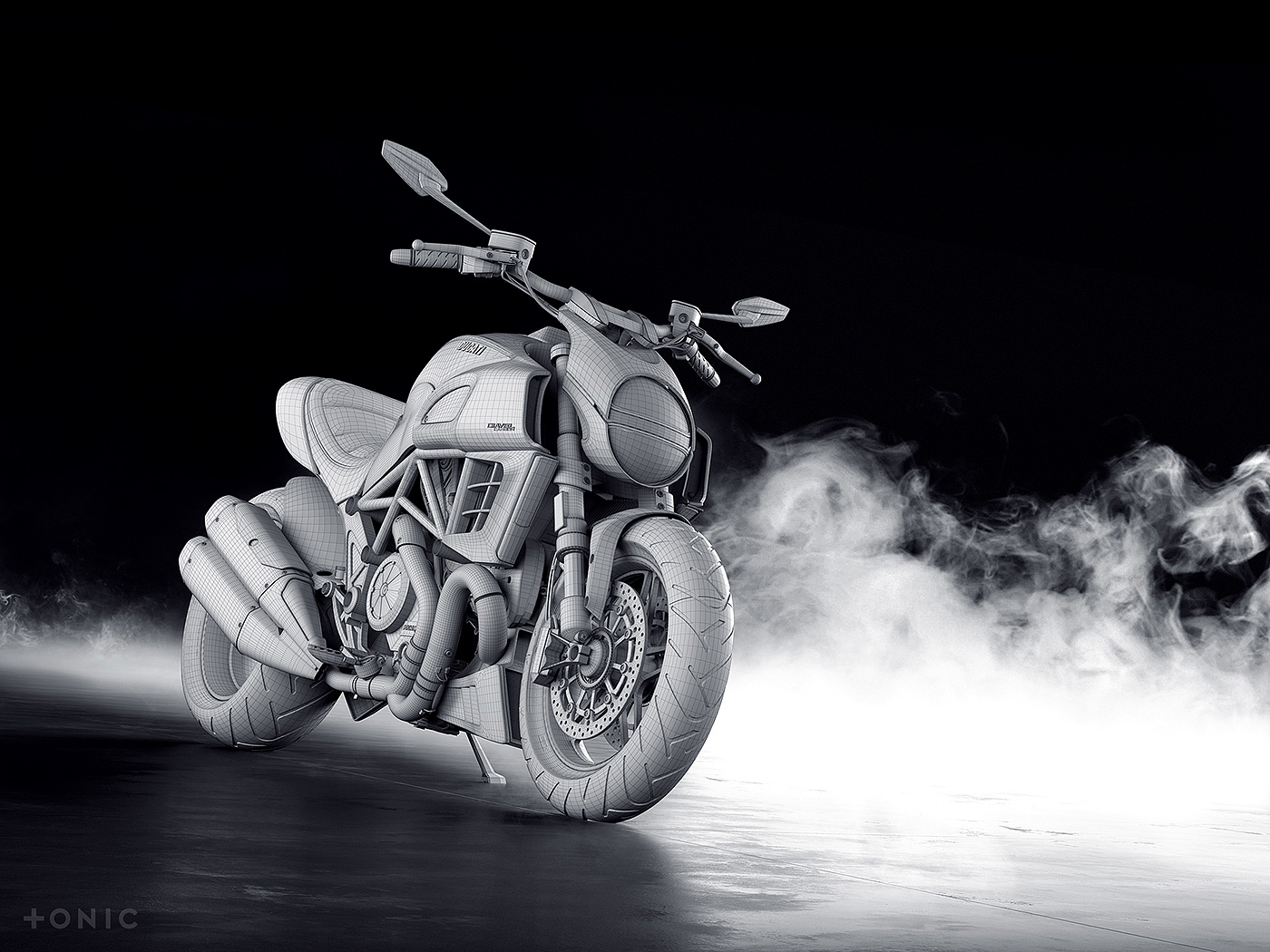 motorcycle，locomotive，CGI rendering，Ducati Diavel，