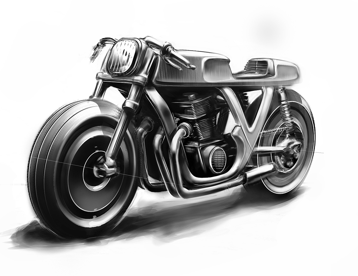 motorcycle，CB750，honda，racing，industrial design，Hand drawn，