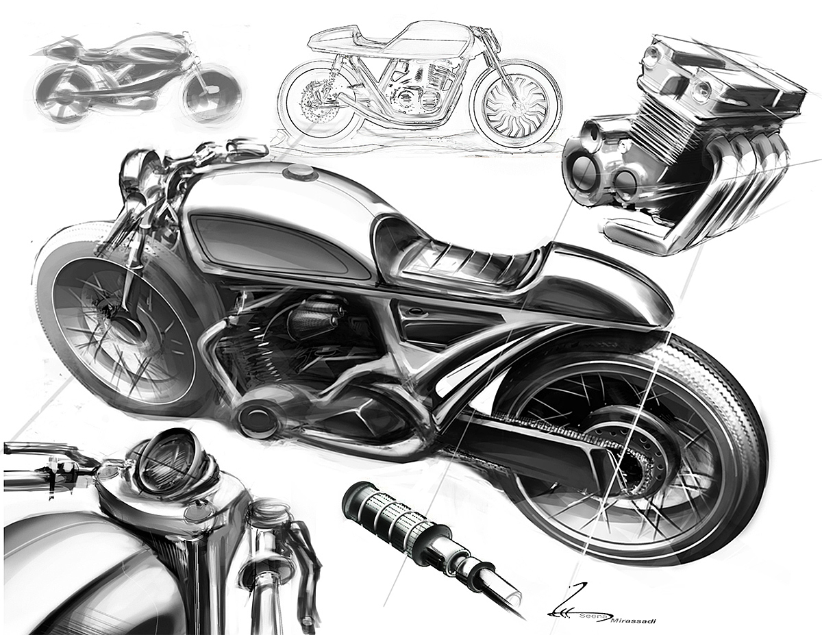 motorcycle，CB750，honda，racing，industrial design，Hand drawn，