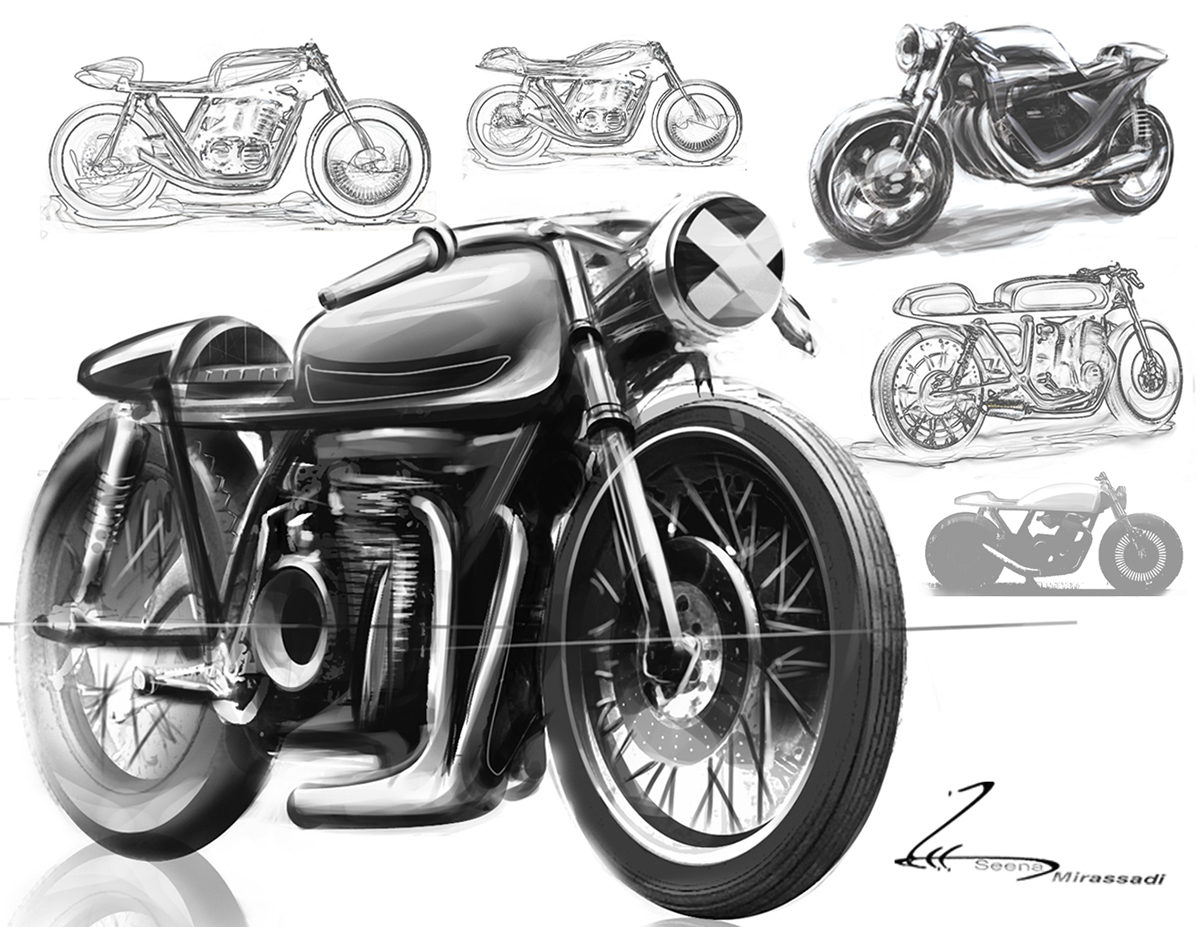 motorcycle，CB750，honda，racing，industrial design，Hand drawn，