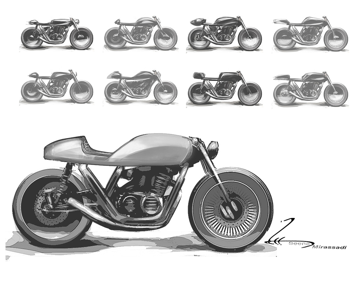 motorcycle，CB750，honda，racing，industrial design，Hand drawn，